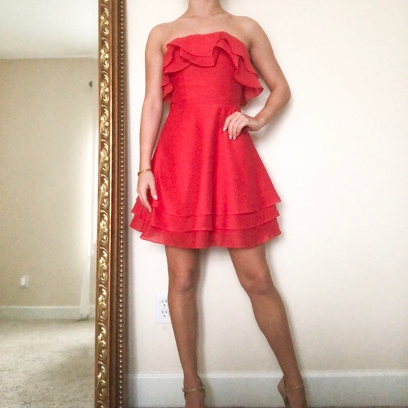 Red Ruffle Mini Dress - Picture 2 of 5
